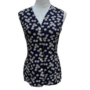 Talbots Size 4 Sleeveless Vest Dark Blue Buttons V-neck